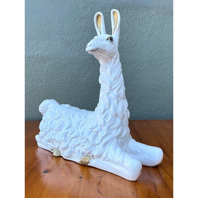 Mid-Century Modern Vintage Glazed Ceramic Llama For Sale - Image 3 of 12