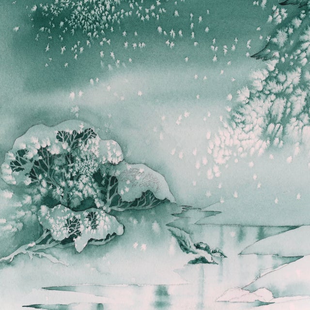 Late 20th Century Original Monochromatic Winter Scene Watercolor Painting on Paper by Artist Ellen Shannon of Snowy Pine & Frozen Stream For Sale - Image 4 of 16