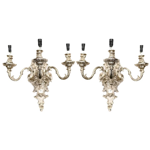 Regency Silver Bronze Wall Lights, Set of 2 For Sale