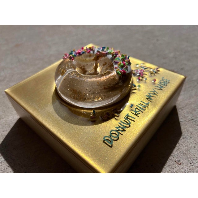 Early 21st Century Donut Kill My Vibe #8 by Ana Hefco | Mixed Media on Wood Donut with colorful sprinkles For Sale - Image 5 of 5