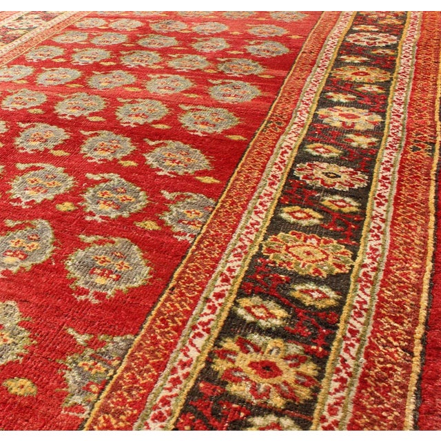 Vintage Turkish Oushak Rug in Rich Red With Allover Floral Rosette Pattern For Sale In Atlanta - Image 6 of 8