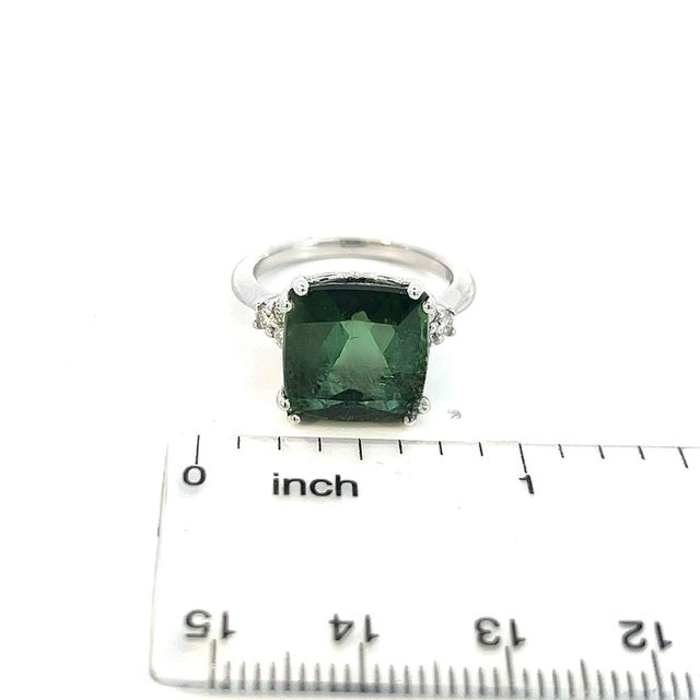 Metal Natural Tourmaline Diamond Ring 7 14k WG 8.27 TCW Certified For Sale - Image 7 of 12