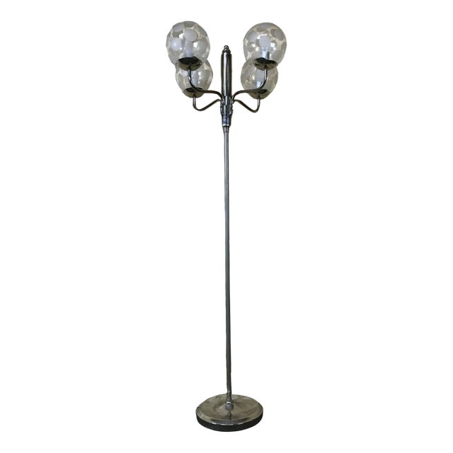 Mid-Century Space Age Floor Lamp in Metal & Glass For Sale