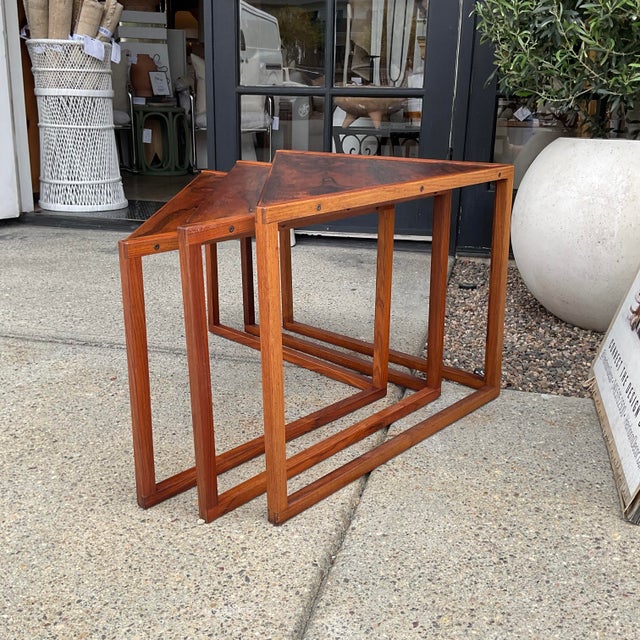 Kai Kristiansen Rare Set of 3 Attributed to Kai Kristiansen Rosewood Nesting Tables, Vildbjerg Møbelfabrik, Denmark, 1960s For Sale - Image 4 of 14