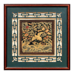 19th Century Framed Chinese Qing Dynasty Embroidered First Rank Badge