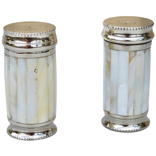 American Mid 20th Century Handmade Mother-of-Pearl Inlaid Ralph Lauren Salt & Pepper Shakers- Set of 2 For Sale - Image 3 of 8