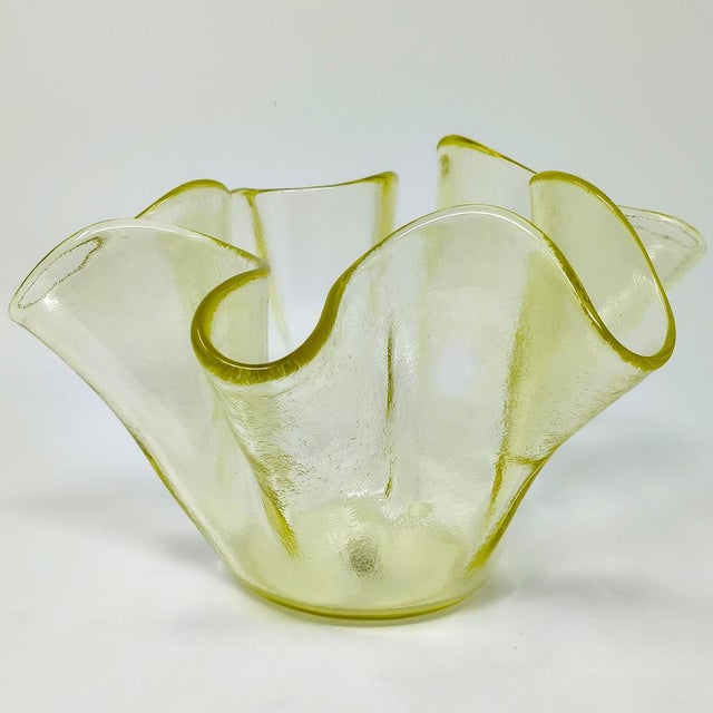 Italian Murano Glass Yellow Fazzoletto Handkerchief Vase by Dogi, 1970s For Sale - Image 6 of 8