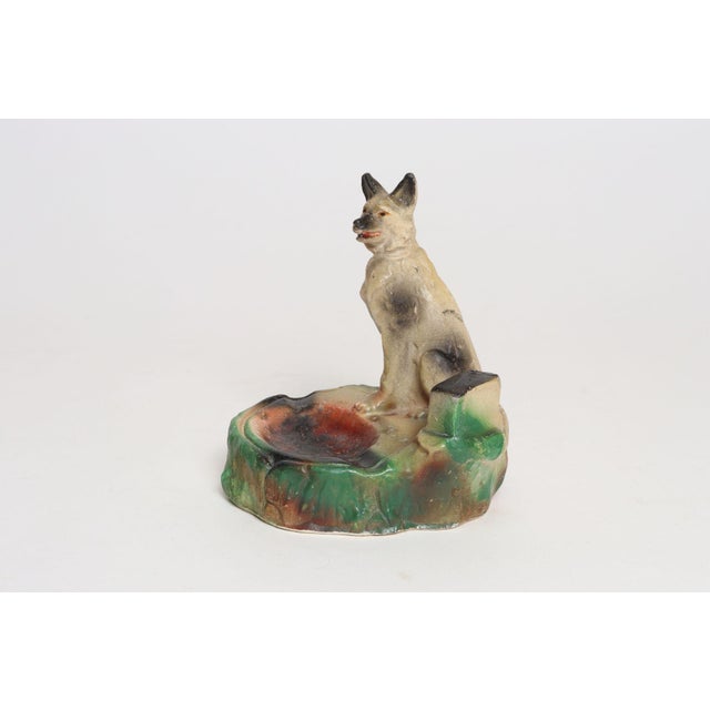 Circa 1940s-50s American painted chalkware German Shepherd ashtray. These figurines date back as far as the 1800s and were...