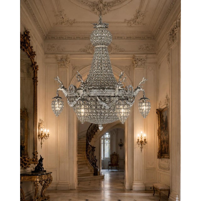 French 1960s French Silver Bronze Deer Chandeliers - Pair For Sale - Image 3 of 18