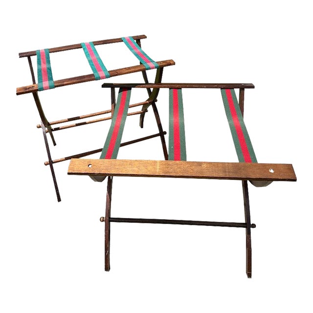 Vintage Red and Green Stripe Wood Luggage Racks - a Pair | Chairish