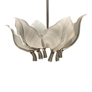 Six Leaf Handblown Murano Glass Chandelier by Franco Luce 1970's For Sale