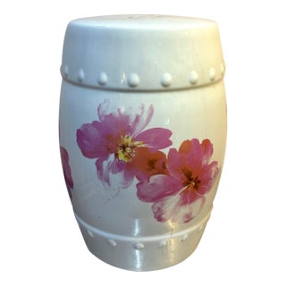 White / Pink Flower Chinese Ceramic Garden Stool For Sale
