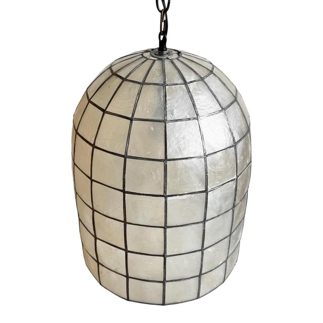 Metal Capiz Shell Bell Pendant Light Medium For Sale - Image 7 of 13