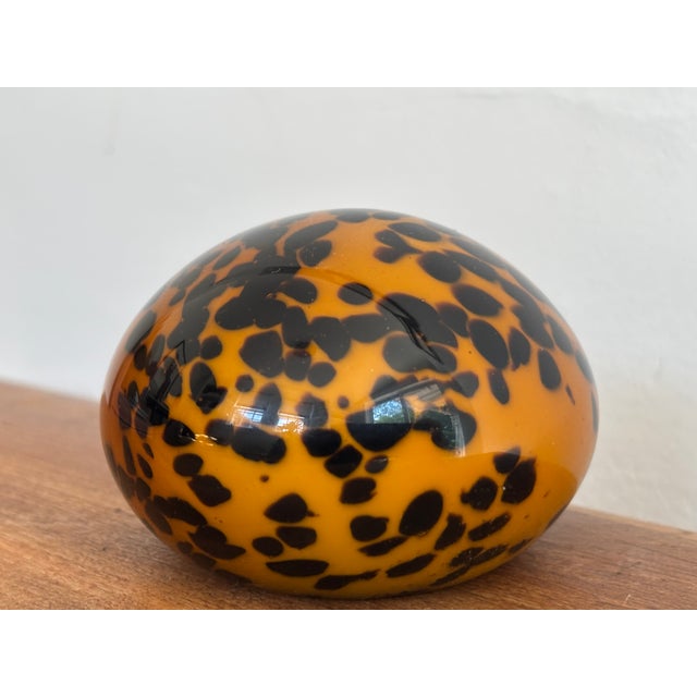 Contemporary Late 20th Century Orange Spotted Murano Style Glass Paper Weight For Sale - Image 3 of 6