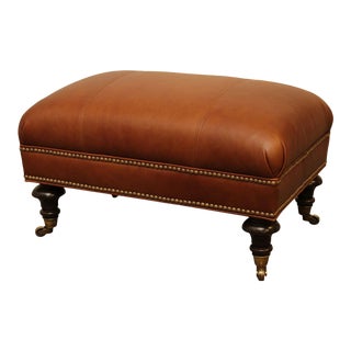 Ethan Allen Brown Leather Ottoman For Sale