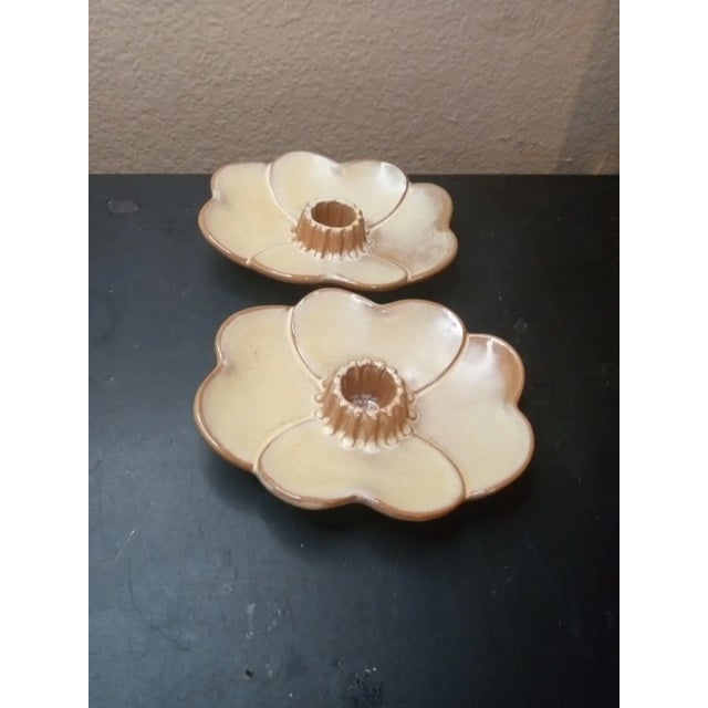 1960s Gorgeous Pair of Frankoma Pottery 6" Lotus Pad Candle Holders This Product Is a Pair of Frankoma Pottery Lotus Pad Candle Holders, For Sale - Image 4 of 5
