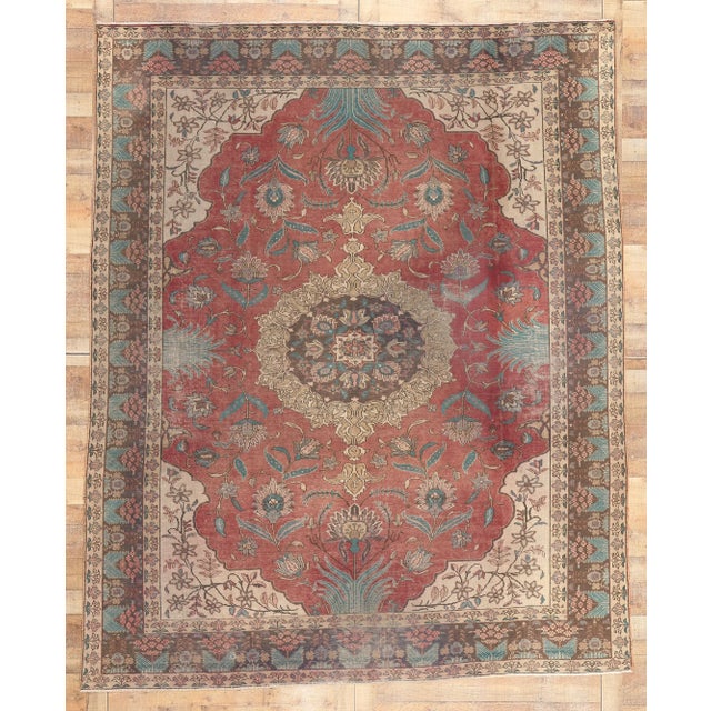 Mid 20th Century Rustic Vintage Persian Tabriz Rug - 08'09 X 10'09 For Sale - Image 9 of 9