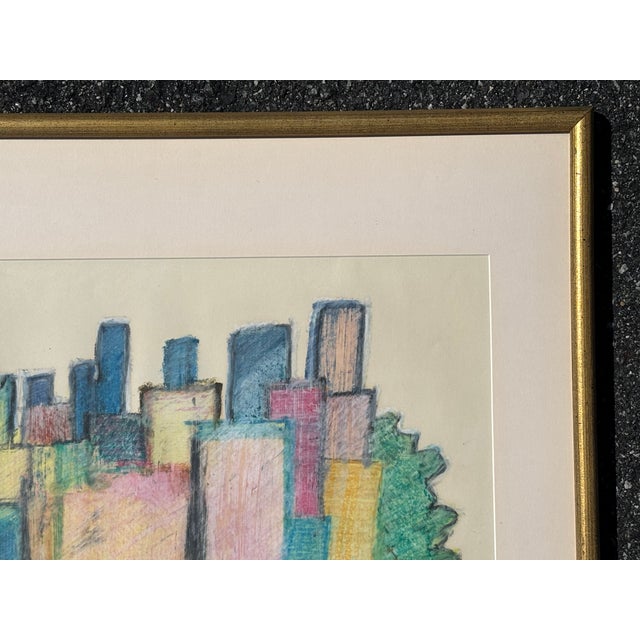 Original 1979 Pastel + Gouache on Paper - Colorful Cityscape in Exceptional Gallery Frame For Sale - Image 9 of 12
