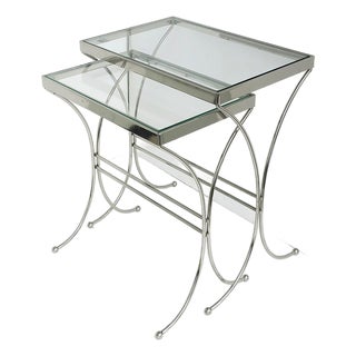 Chrome and Glass Nesting End Side Tables, Midcentury Modern, Mid-20th Century For Sale