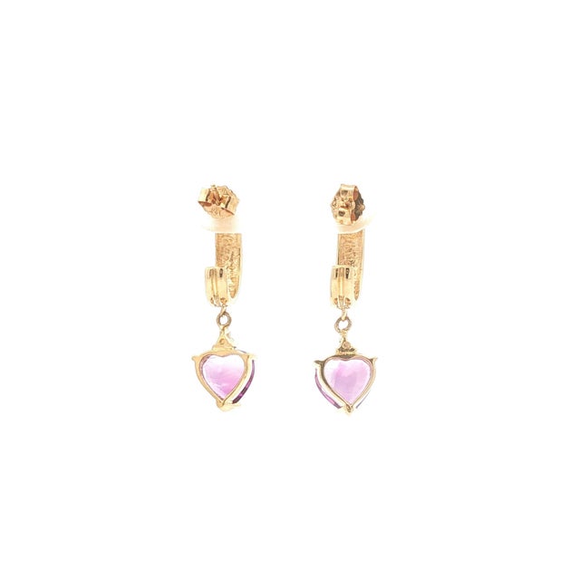 Contemporary Heart Shaped Amethyst Hoop Drop Earrings, A Pair For Sale - Image 3 of 3