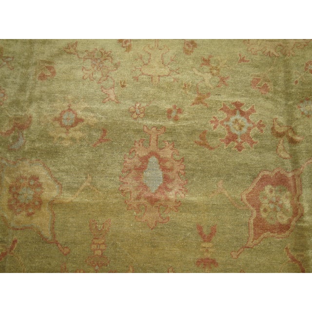 Green Early 21st Century Zabihi Collection Oversize Green Gold Turkish Oushak Carpet - 12'5" x 16'8" For Sale - Image 8 of 11