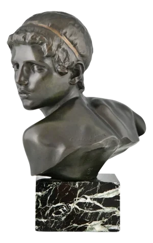 Constant Roux, Art Deco Bust of Young Achilles, 1920, Bronze on Marble Base