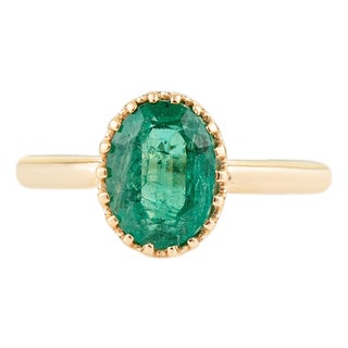 Vintage Inspired 1.9ct Natural Emerald Oval Solitaire Ring Size 4 in 18k Yellow Gold For Sale