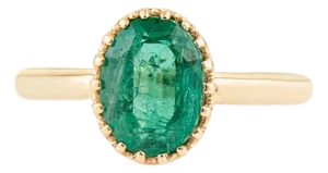 Vintage Inspired 1.9ct Natural Emerald Oval Solitaire Ring Size 4 in 18k Yellow Gold