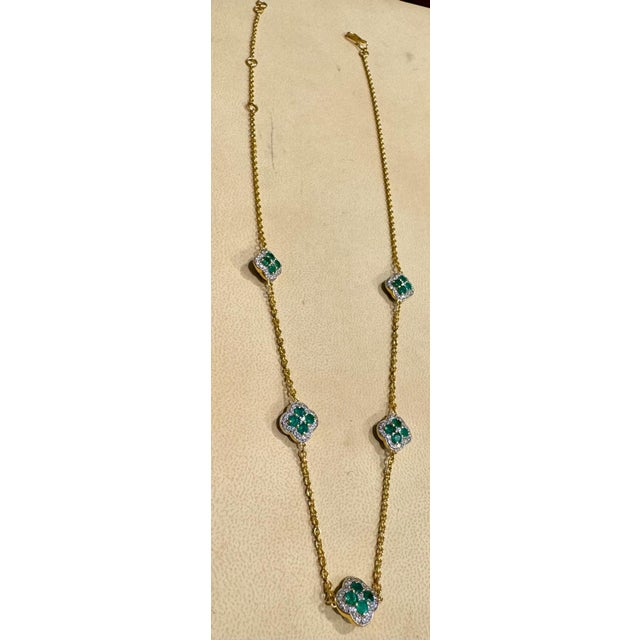 Clover Emerald & Diamond Station Necklace • Five Charm Emerald Gold Necklace • Dainty Clover Leaf Station Necklace •...
