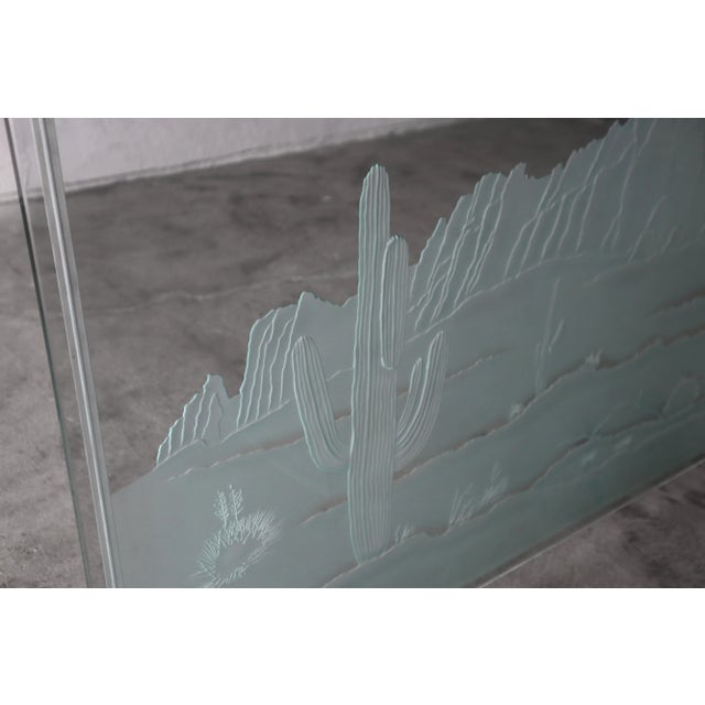 1980s Southwest Etched Glass Fireplace Screen For Sale - Image 5 of 9