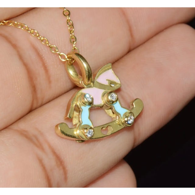 Early 21st Century Designer Aaron Basha Natural Diamond & Enamel Solid 18k Gold Rocking Horse Charm Pendant For Sale - Image 5 of 11