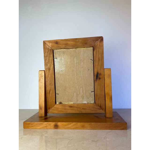 Brown Vintage Handmade Carved Pine Tabletop Picture Frame on Stand, Rustic Folk Art Photo Display For Sale - Image 8 of 11