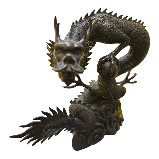 Late 20th Century Large Monumental Asian Style Bronze Dragon Sculpture – Heavy Decorative Statement Piece For Sale