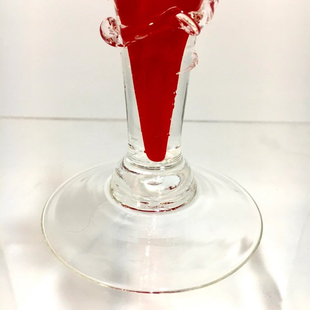 Murano Murano Glass Blown Poppy Red Ruffle Vase For Sale - Image 4 of 8