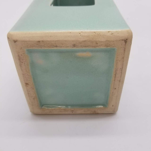 Japanese Vintage Celadon Ikebana Vase With Openwork Design For Sale - Image 4 of 16