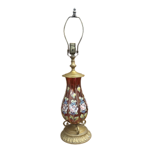 Antique Cranberry Glass Lamp With Hand Painted Roses