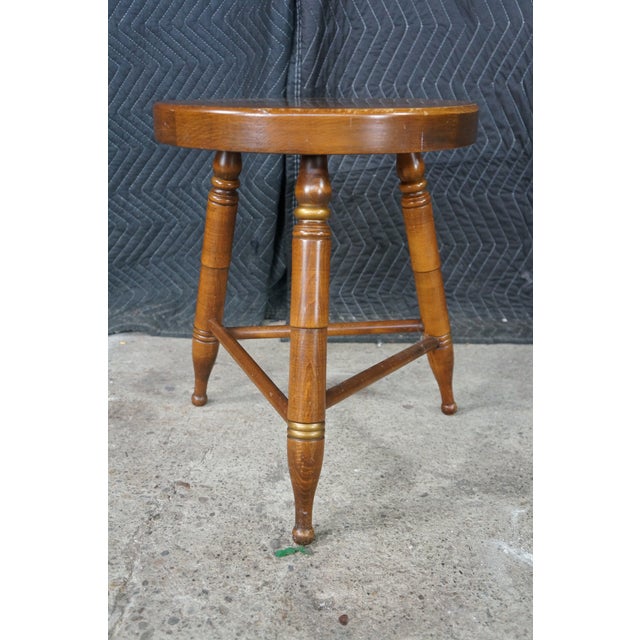 Mid 20th Century Vintage L Hitchcock Maple Cricket Piano Foot Stool Stenciled Fruit Tripod Base For Sale - Image 5 of 18