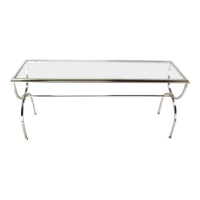 Vintage Mid Century Chrome Brass Glass Top Console Table Chairish