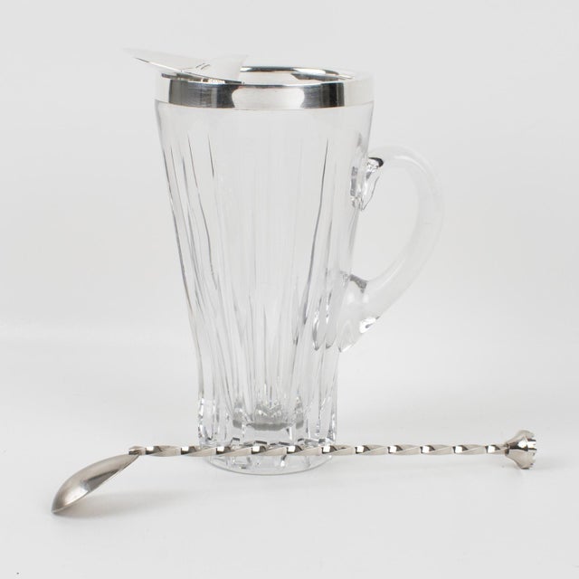 1940s Silverplate and Crystal Barware Cocktail Martini Pitcher with