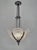 Morin et Cie. & Val Saint-Lambert A French 1925-1930 art deco six light chandelier in wrought iron holding 6 glass panels...