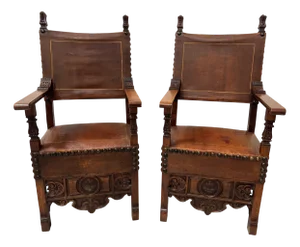 Renaissance Style Armchairs in Walnut, 20th Century, Set of 2
