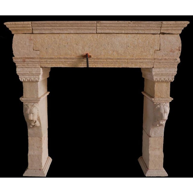 20th Century French Limestone Fireplace with Carved Lion Masks For Sale - Image 5 of 5