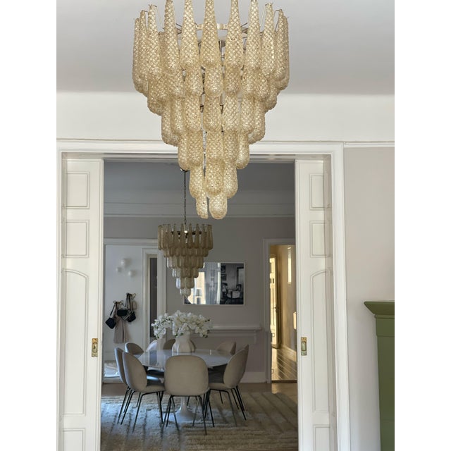 Murano Chandeliers in Amber Color in the style of Venini, Set of 2 For Sale - Image 3 of 15