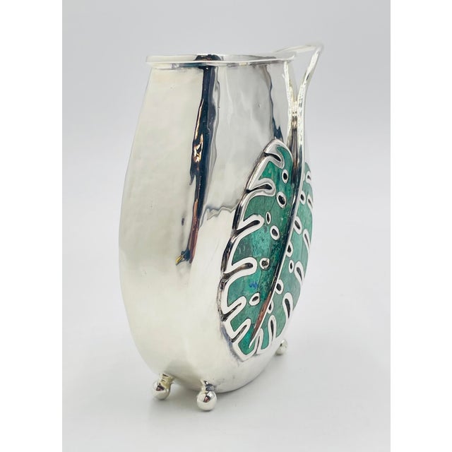 Metal Vintage Silver & Malachite Vase by Emilia Castillo, Mexican Modernism For Sale - Image 7 of 17