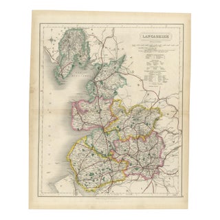 Antique Hobson Map of Lancashire with Liverpool and Manchester, 1870 For Sale
