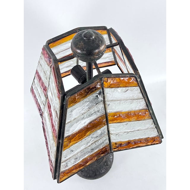 Large Brutalist Thick Glass and Metal Table Lamp by Longobard, Italy, 1970s For Sale - Image 13 of 18