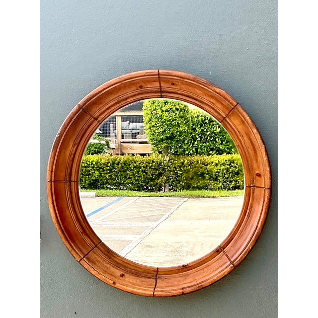 Vintage Round Wood Frame Mirror For Sale In West Palm - Image 6 of 12