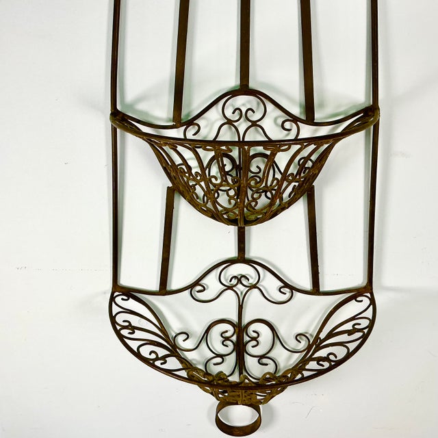 1950s Vintage Italian Mediterranean Boho Chic 2 Tier Ironwork Jardinere Planter, Wall Mounted. For Sale - Image 11 of 14