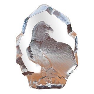 Glass Sculpture, Eagle, Mats Jonasson, on the Back a Sticker and the Inscription 1995, Sweden, 1990s For Sale
