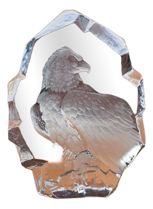 Glass Sculpture, Eagle, Mats Jonasson, on the Back a Sticker and the Inscription 1995, Sweden, 1990s